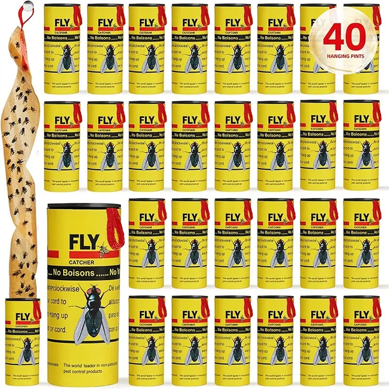 Tiras de Papel para Moscas, Trampas Adhesivas de Doble Cara, Adhesivo Fuerte, Atrapa Insectos, Control de Plagas, Rollos Atrapa Mosquitos, Cinta Adhesiva