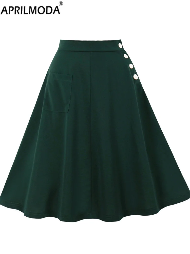 تنانير صيفية غير رسمية طويلة متوسطة الطول بخصر عالٍ للسيدات لعام 2025 مع جيب تنورة مسائية كلاسيكية على شكل حرف A 50s 60s