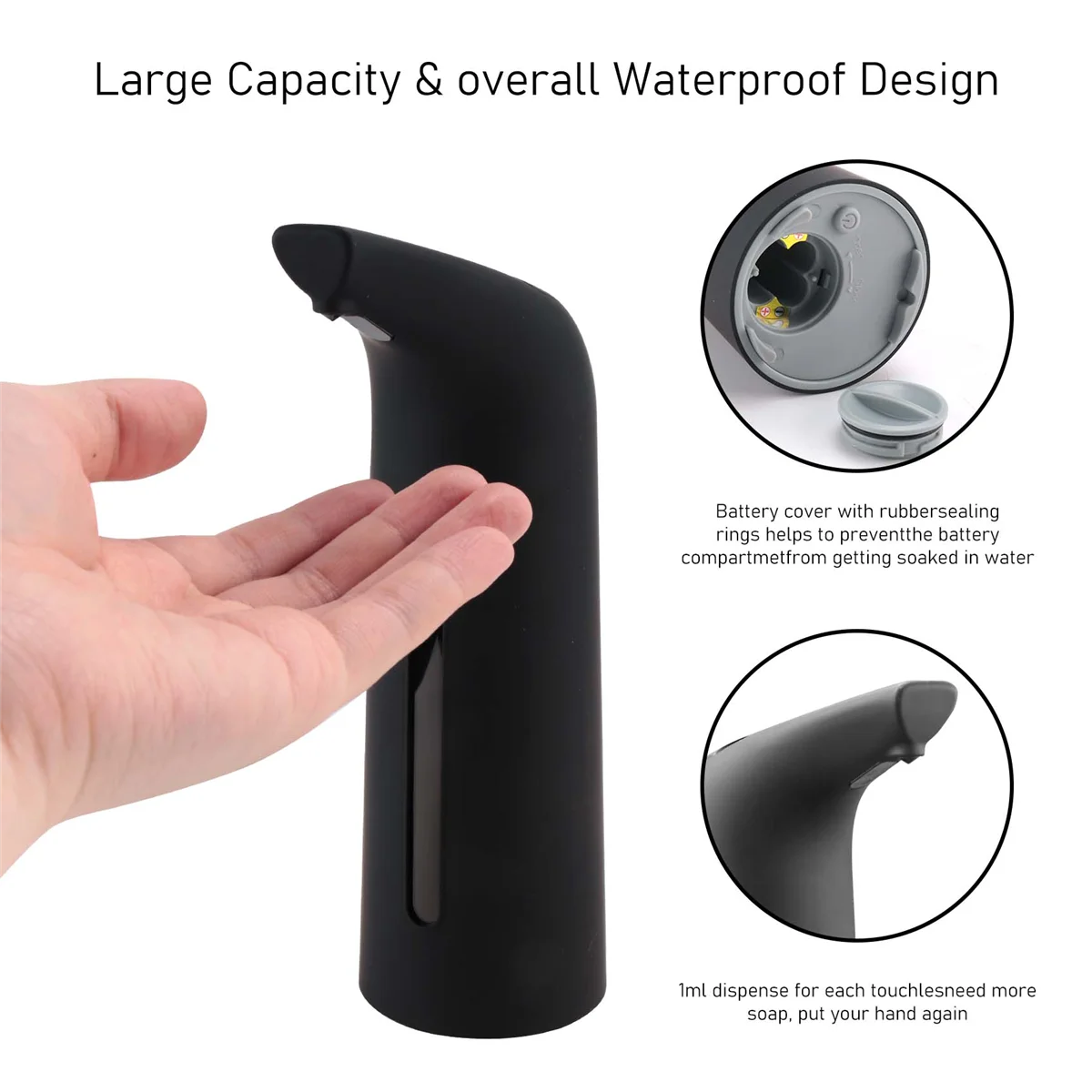 A97G موزع الصابون الأوتوماتيكي الأسود بدون لمس، موزع الصابون السائل التلقائي للحمام المطبخ 400 مل