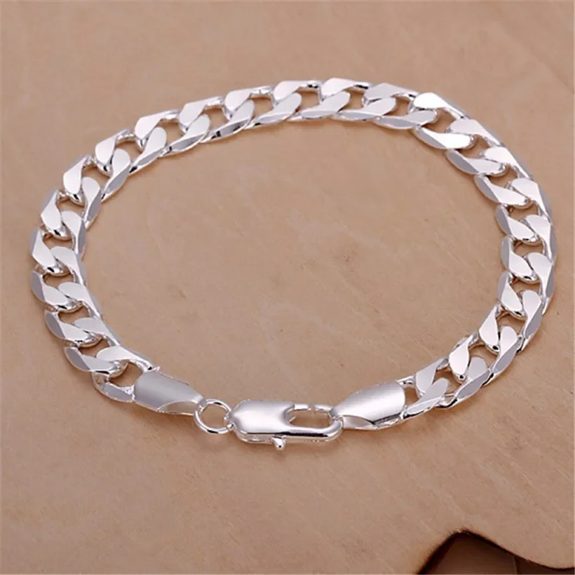 

, Men 6mm Flat 925 Sterling Silver Women Bracelets Wedding High Quality Fashion Jewelry Christmas Gifts Cute