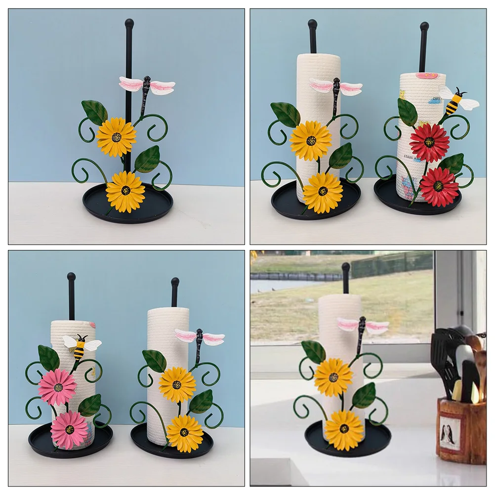 

Sturdy Metal Tissue Holder Stand Elegant Flower Design Non-Slip Base Kitchen Napkin Rack Bedroom Paper Towel Stand