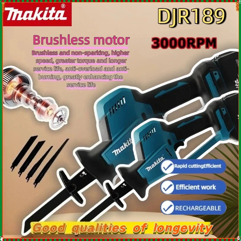 

Makita DJR189 Cordless Brushless Electric Reciprocating Saw Rechargeable Wood Metal Cutting Saw Portable Saw Power Tool 18V