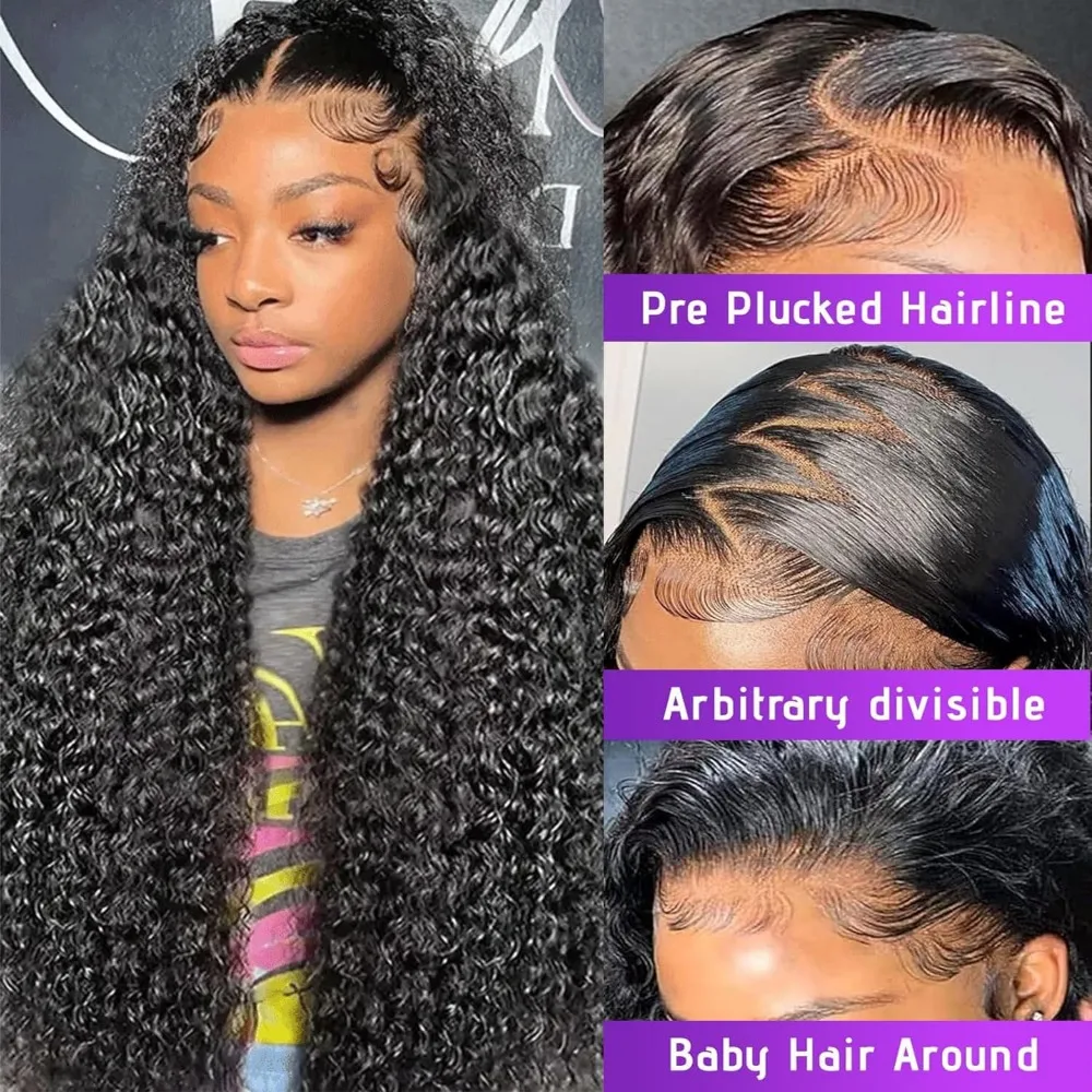 วิกผมแท้แบบลูกไม้ HD ขนาด 30 38 นิ้ว ทรงลอนลึก 13x6  วิกผมแท้แบบลูกไม้เต็มศีรษะ 360 สำหรับผู้หญิงผิวสีดำ ความหนาแน่น 200