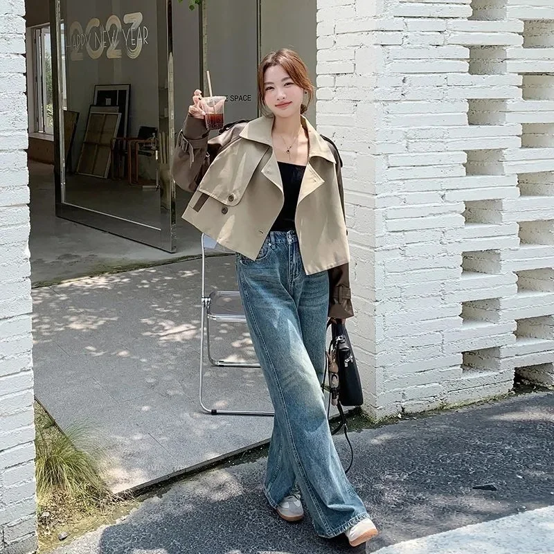 Wind Coat Coat for Women 2026 Spring Autumn Style Unique High-end Temperament Goddess Style PU Leather Patchwork Short Cardigan