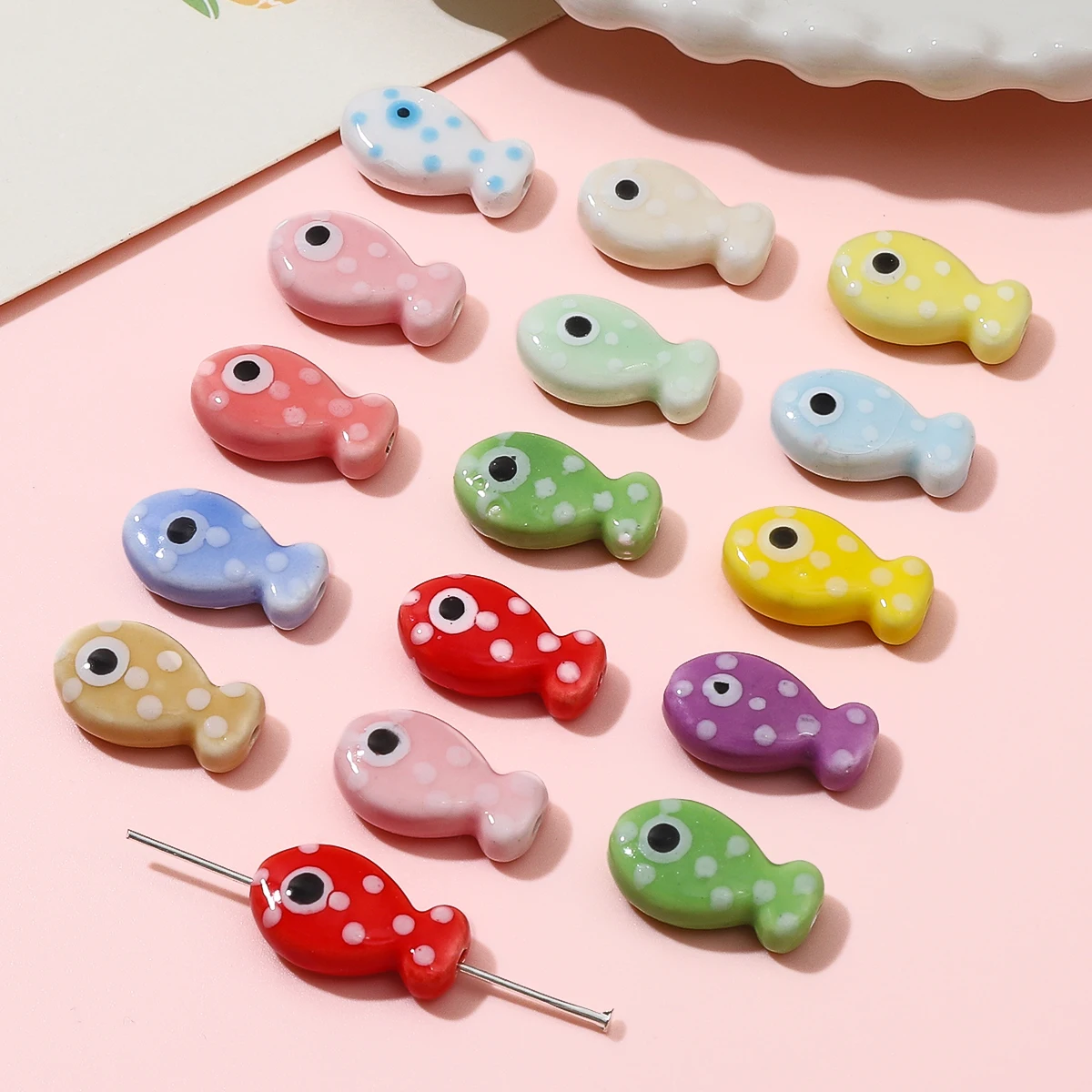 2pcs Multi Color Polka Dot Cute Small Fish Ceramic Beads Charms To Make Bracelets Earring Diy Jewelry Making Accessories 11x19mm