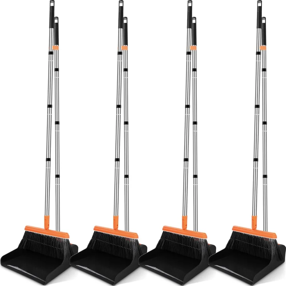 

Broom and Dustpan Set, 4 Pack, 52" Long Handle Adjustable Broom with Dustpan Combo Set for Home Office Kitchen Garage