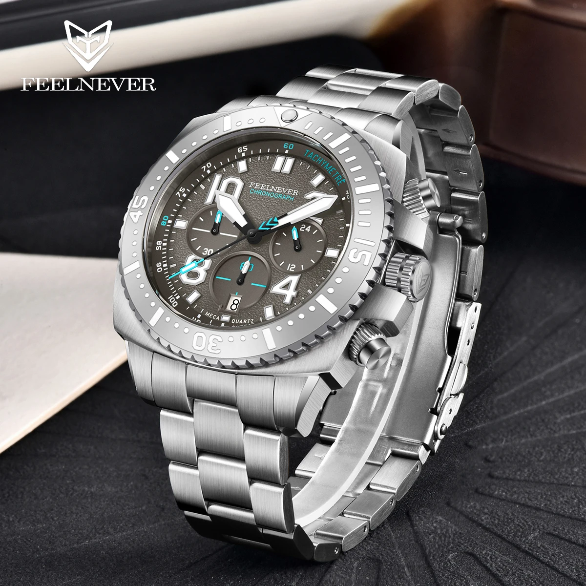 FeelNever Quartz Automatic Watch TMIVD53 Movement 316 Stainless Sapphire Crystal Watches Men 100M Waterproof Clock Reloj Hombre view 4