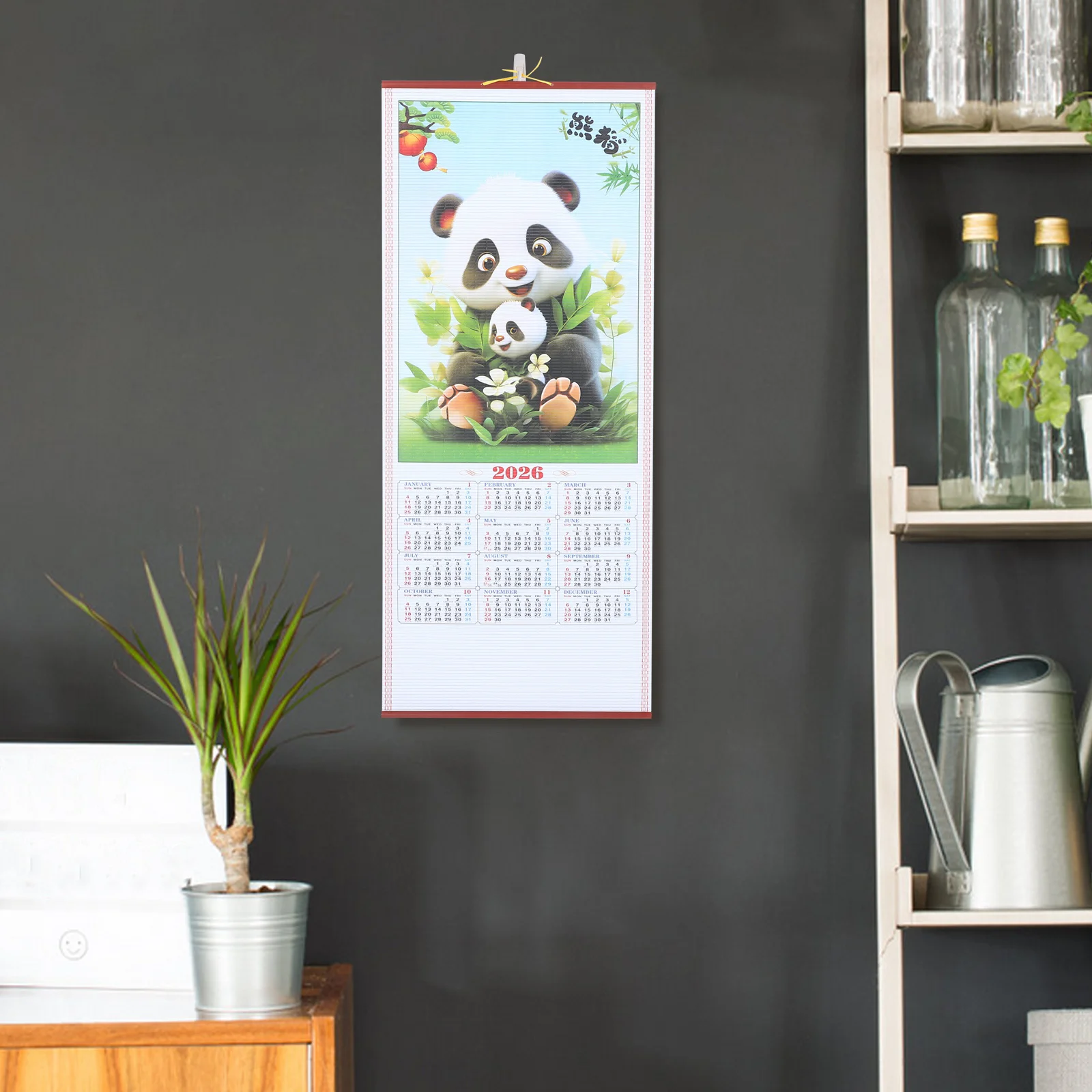 

2026 Horse Year Faux Rattan Hanging Scroll Lunar Wall Calendar For Home Office Decor Chinese Zodiac Large Print Traditional