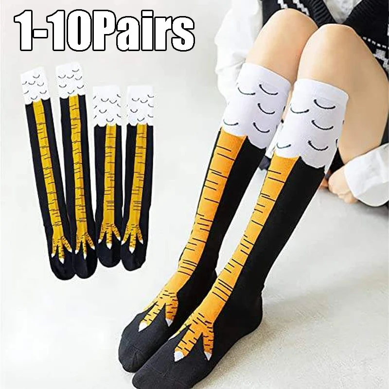 Chicken Feet Pattern Tights Women's Knee-High Ostrich Print Socks Slimming Long Stockings for Autumn Winter Season