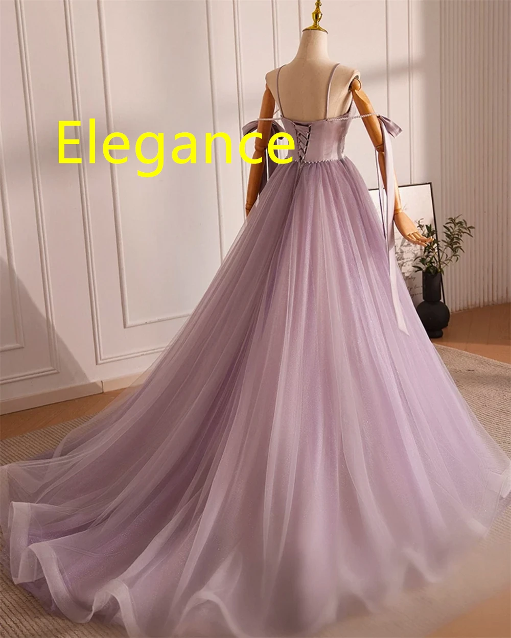 Robe de soirée en Organza violet clair, personnalisée, délicate, exquise, sans bretelles, épaules dénudées, sans manches, dos à lacets, robe de soirée
