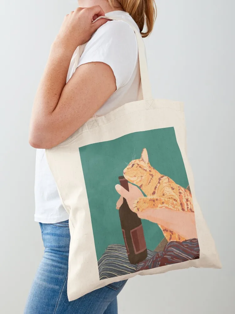 

Wine Loving Cat Tote Bag Candy bags shopper bag women canvas Large bags for women hand bag ladies