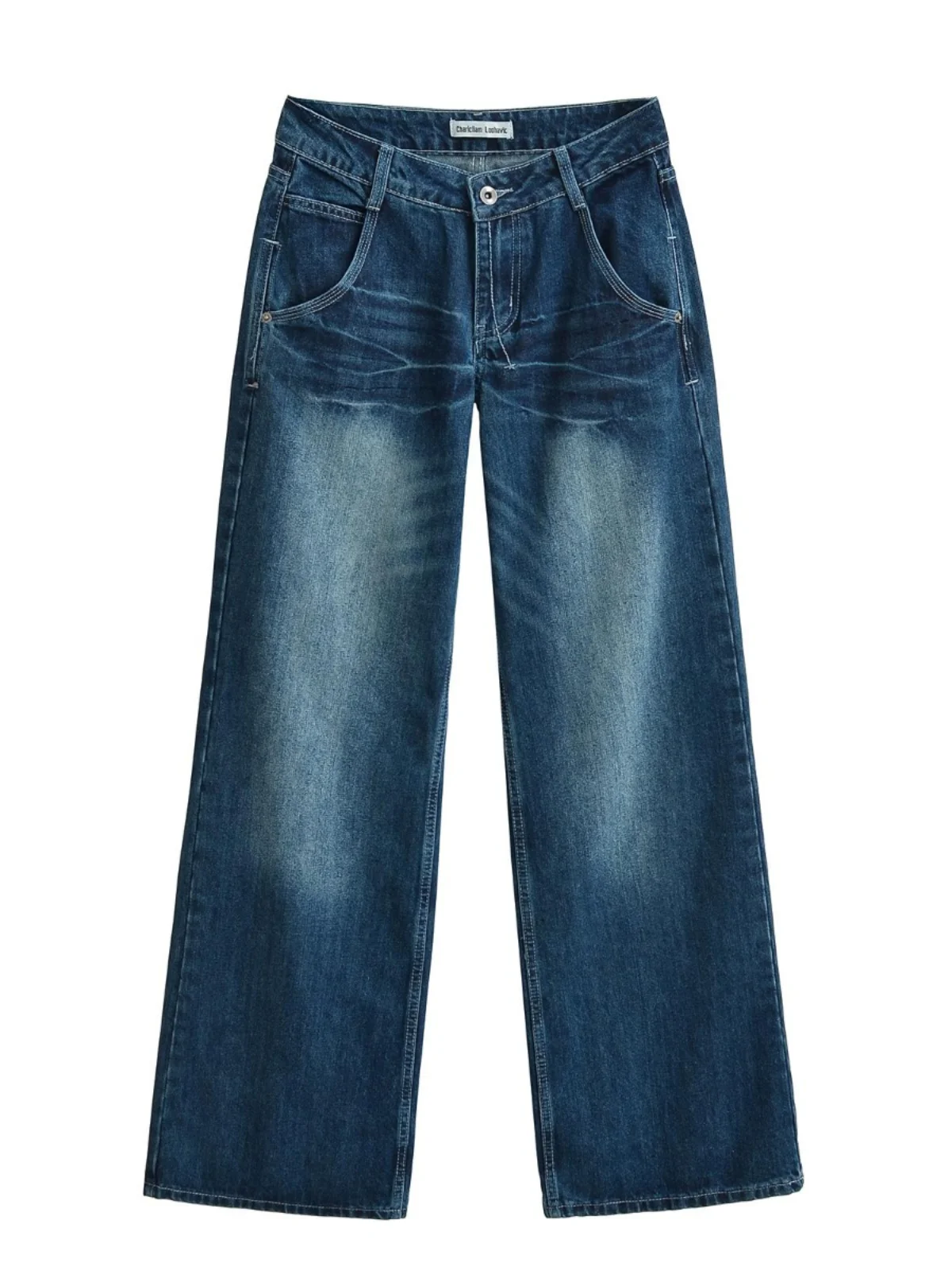 

American Retro Faded Straight Leg Low Waist Jeans Women Slimming Loose Floor-Length Wide Leg Pants Casual Wear