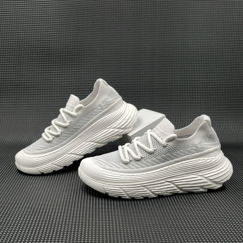 

Men's Autumn Winter Breathable Flying Woven Thick Sole Height Increasing Trendy Running Shoes Men's Casual Leathers Suedes Shoes