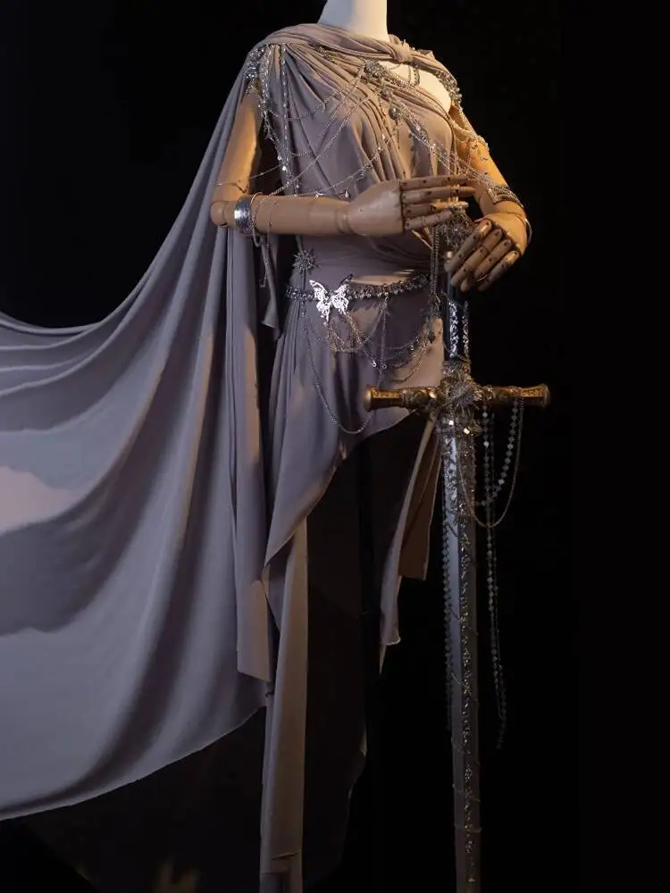 

Feather Goddess Dress Suit Wasteland Style Dress Suit Ghost Chime Princess Skirt Feather Dress Shero Costume Cos Warrior Uniform