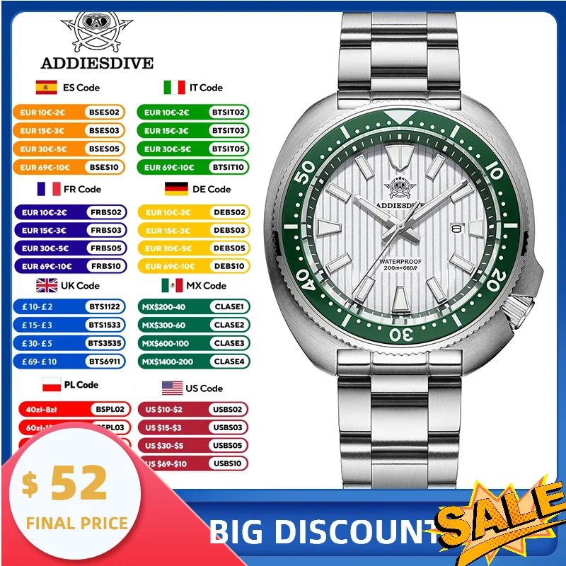 

ADDIESDIVE AD2507 Men's Diving Watch Ceramic Bezel BGW9 Luminous 200m Waterproof Japanese Quartz Stainless Steel Sapphire Crysta