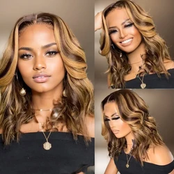 Bob Wig Remy Hair Body Wave Bob Wig Ombre Colored Human Hair Wig P4/27 T Part Lace Wig Body 13x5x1 T Part Bob 180% Density