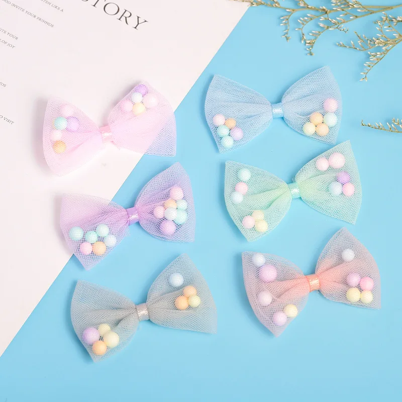 10 Stück/Lot Bonbonfarbenes Tüllband Schleife mit Schaumstoffball für DIY-Bastelarbeiten, Hochzeitsdekoration, Haarspangen und Kleidungszubehör – Detail 3