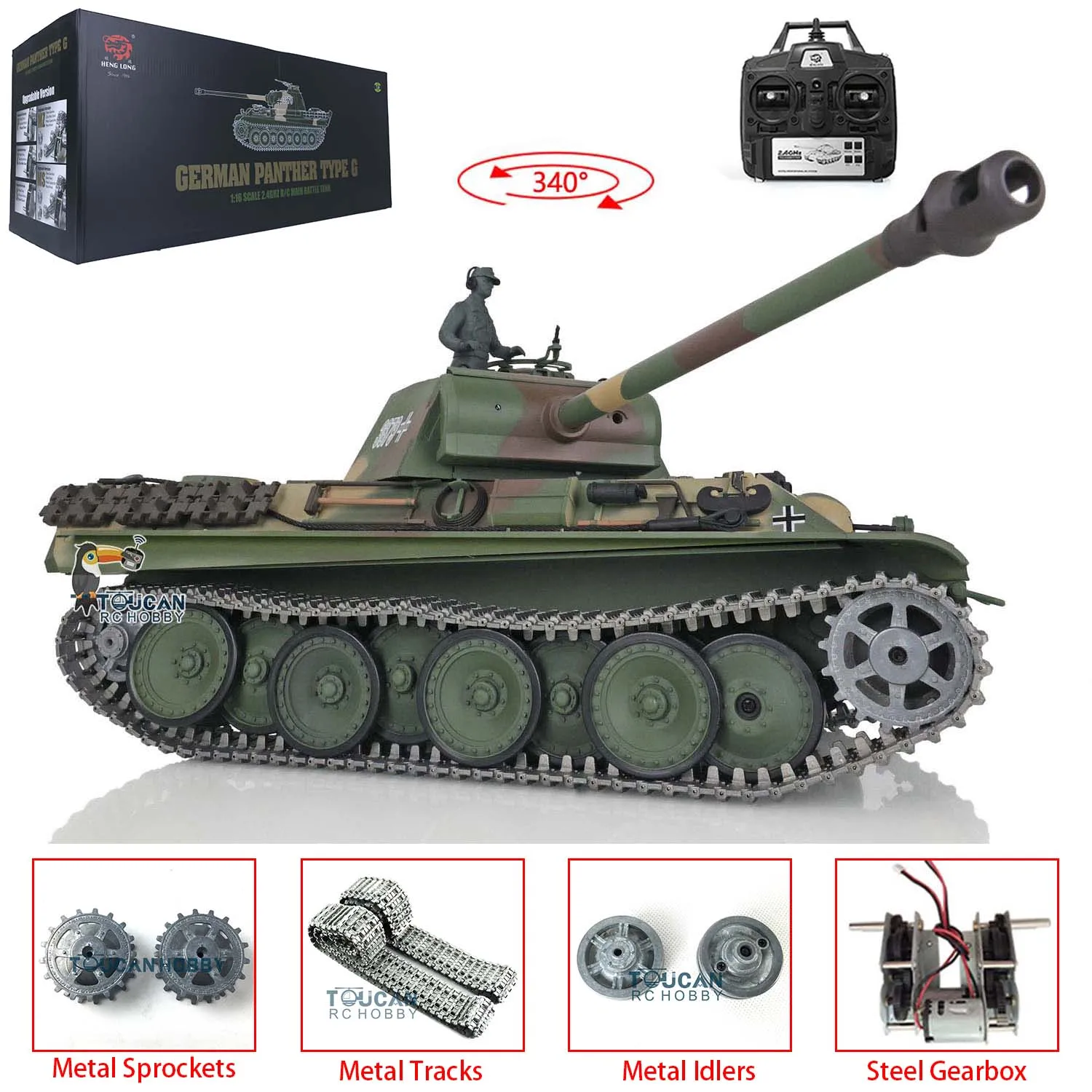 Toys Panzer Heng Long 1/16 Scale 7.0 RC Tank 3879 3878 Upgraded German Panther G Toucan RTR Ready to Run Metal Tracks TH17488