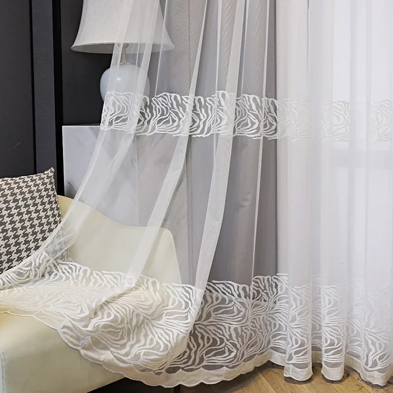 Custom Size New Curtains for Living Dining Room Bedroom White Embroidery Simple Modern All-match Window Curtain Room Decor