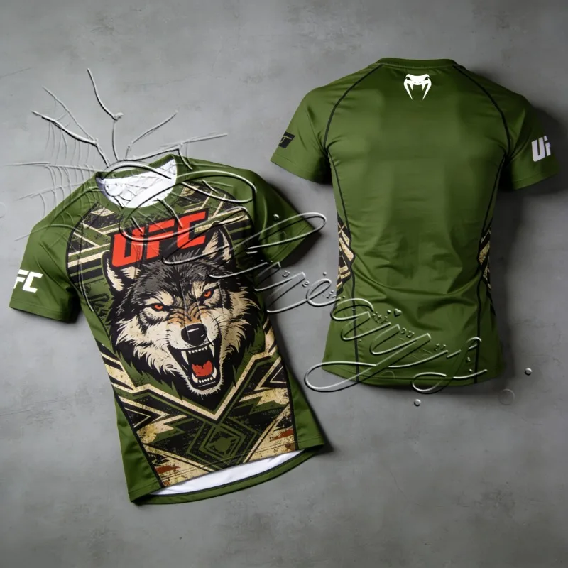 2026 nuevo diseño UFC MMA entusiasta entrenamiento de boxeo camisa de secado rápido hombres Retro lucha Fitness camiseta jaula traje de lucha