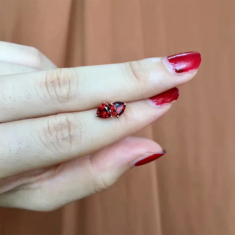 Stud Earrings 925 Sterling Silver Natural Gemstone Garnet Simple Cute Design Women with Certificate