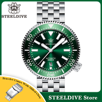 STEELDIVE SD1976 1000m Diver Watch NH35 Automatic Mechanical Ceramic Bezel BGW9 Luminous Steel Band Green Blue Black Dial