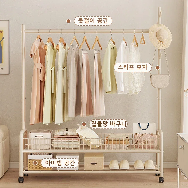 Movable Clothes Rack Floor Hanger Stand Storage Wardrobe Hat Stand Storage Box Bedroom Furniture perchero de pie Coat Rack Hook