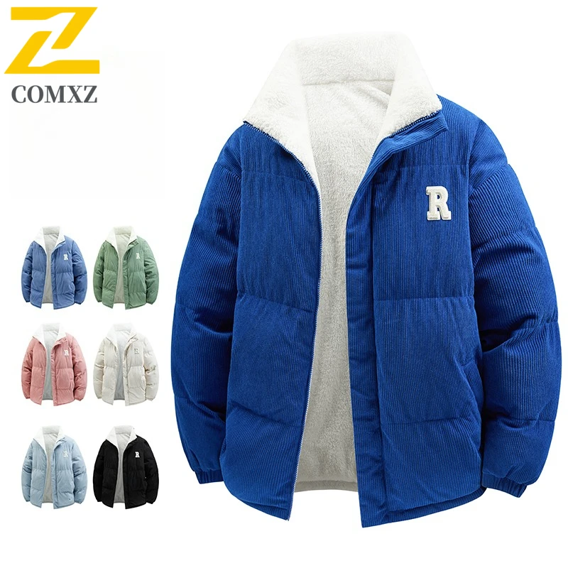 

Men Cotton Jacket 2025 Trendy Versatile Plus Velvet Thick Anti Cold Warm Stand Up Coat Outdoor Casual Loose Cotton Feather Coat