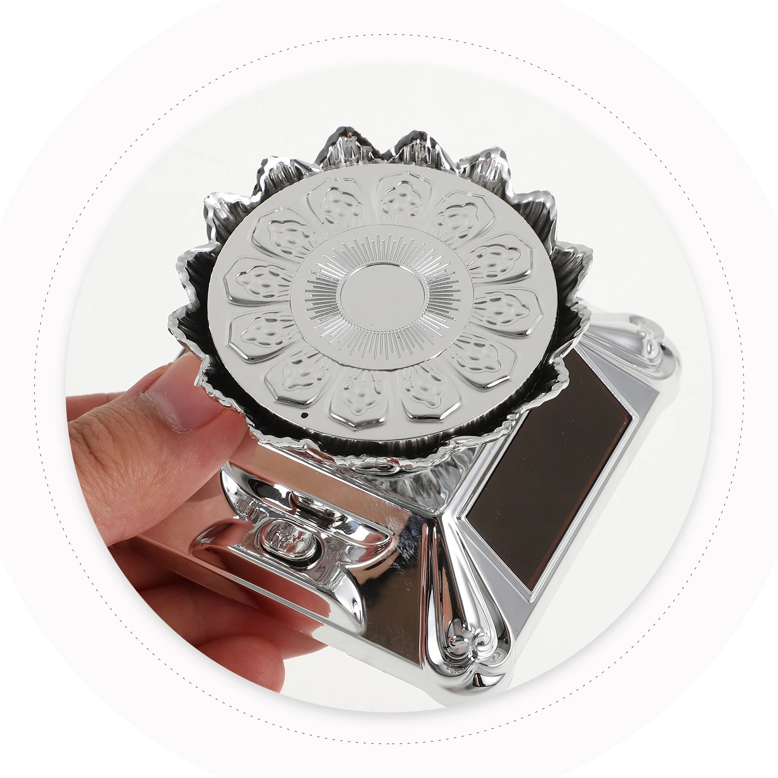 

Solar Powered Rotating Display Stand LED Jewelry Tray Design Spinning Turntable Smooth Motor Low Noise Home Office