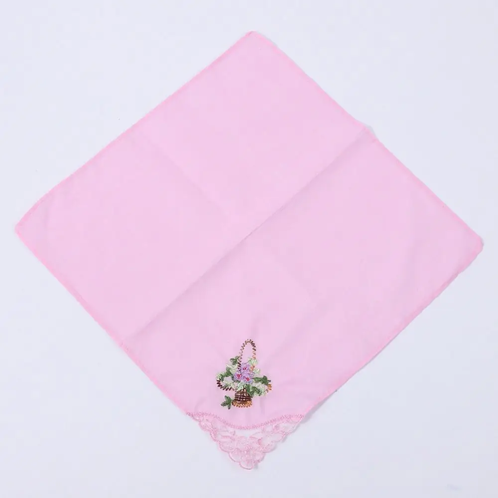 Elegant Cotton Square Handkerchief Reusable Soft Embroidered Floral Cloth Lace Flower Hanky For Women