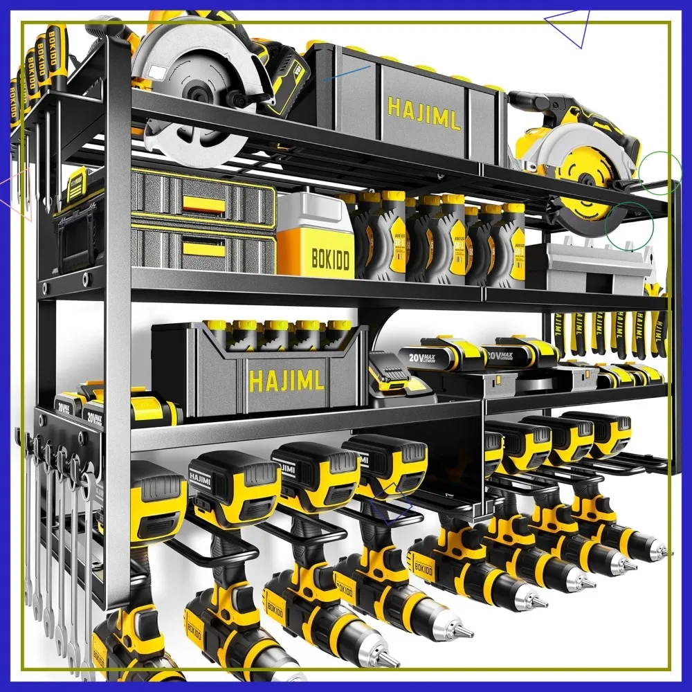 

Heavy Duty Wall Mount Tool Organizer with 4 Layers and 8 Drill Holder, Easy Installation for Garage Workshop Home