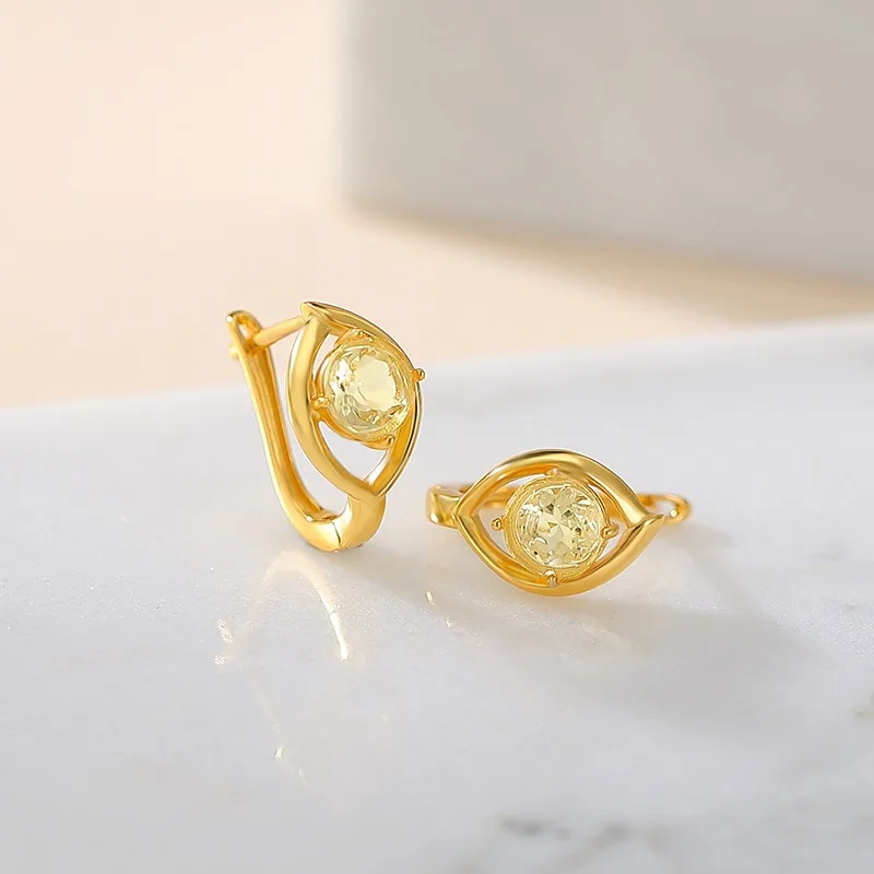 

TIMESWIND Natural Yellow Round Crystal Phoenix Eye S925 Silver Women Earrings with Certificate