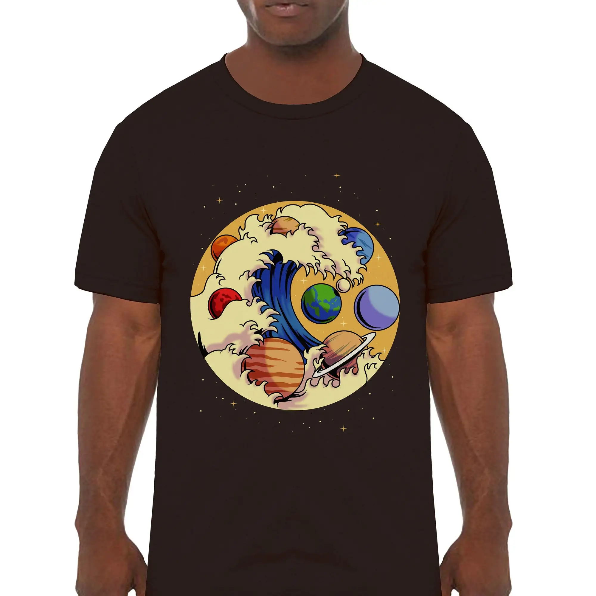 Tsunami Of Planets Graphic Tee Novelty Shirts For Woman and Men Unisex Tees Illustrated Shirts