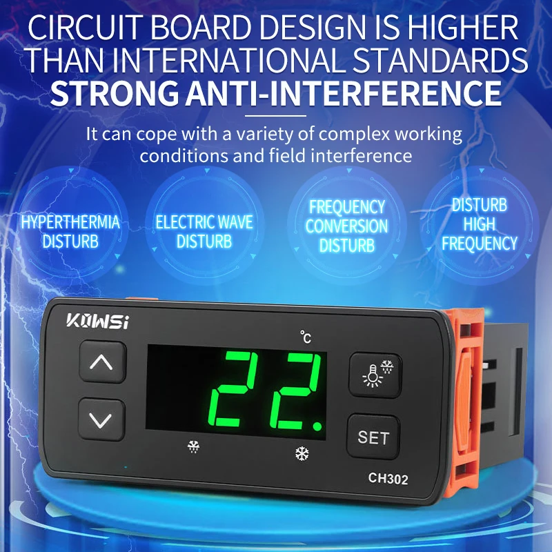 KWS-CH302 Termoregulator cyfrowy z podwójnym czujnikiem temperatury Regulator temperatury Alarm rozmrażania lodówki Kontrola ogrzewania