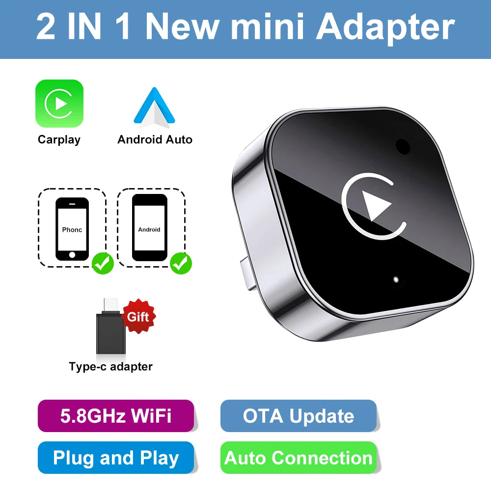 FLIXIVI 2026 Wireless CarPlay Adapter 2-in-1 mini Wired to Wireless Dongle for Apple & Android Plug and Play Universal Car Acces view 6