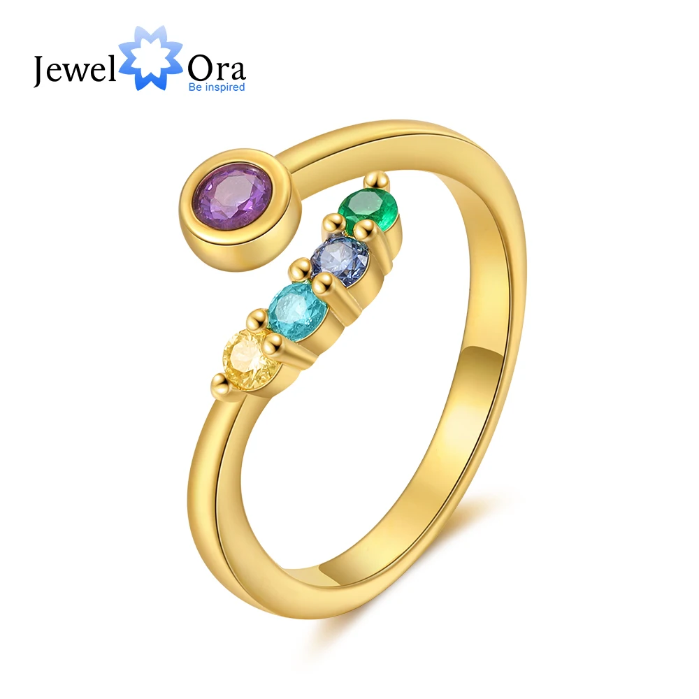 

Minimalist Style Personalized Family Birthstone Rings for Women Custom Open Gold Ring Anniversary Gift for Girlfriend Wife Mom