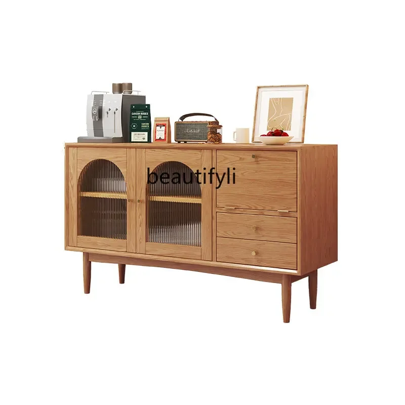 

Nordic Style Silent Style Sideboard Cabinet Japanese Household Ash Wood Glass Locker Tea CabinetA