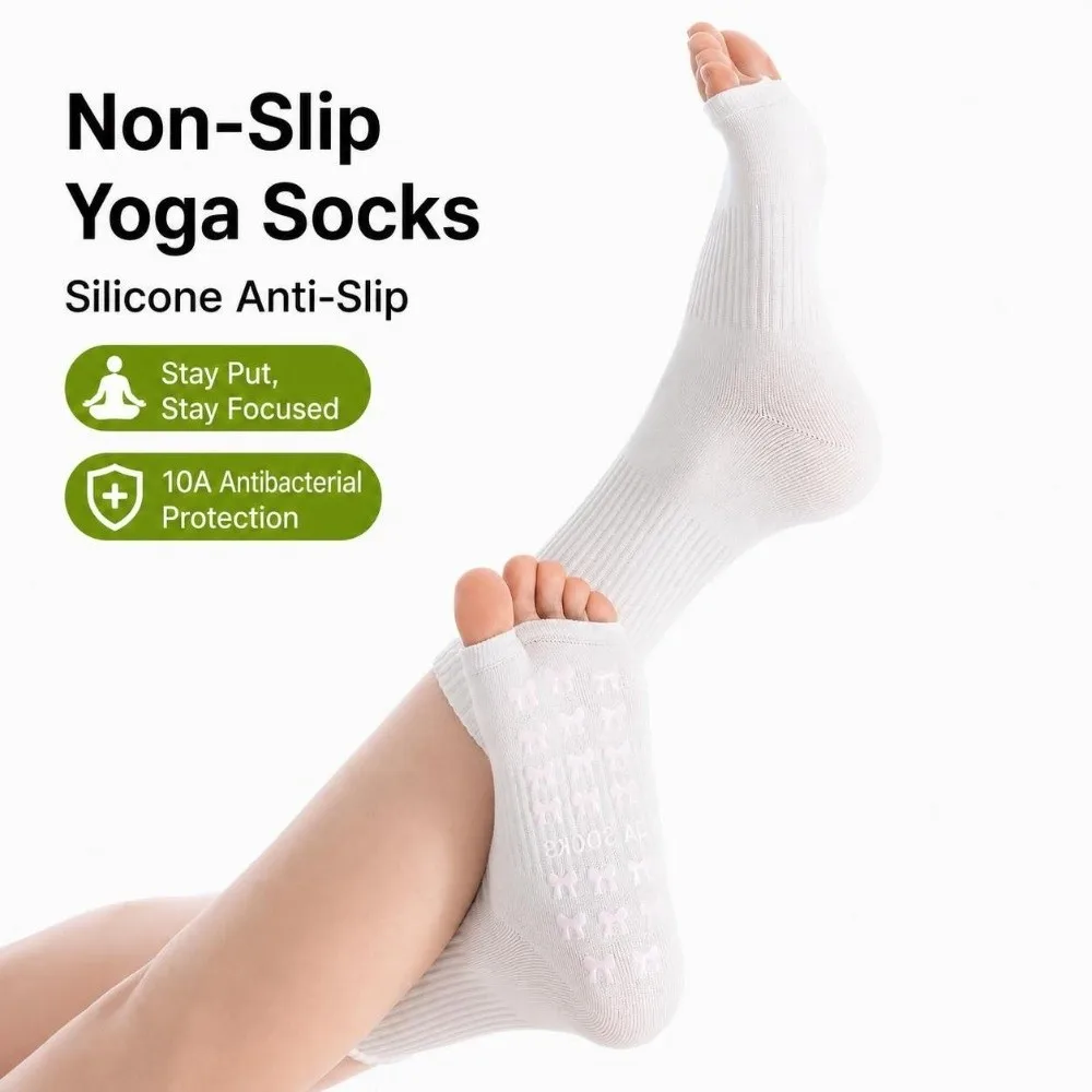 Fashion Cotton Pilates Socks for Women Breathable Silicone Sole Mid Tube Socks Casual High-elastic Floor Socks for Yoga Dance