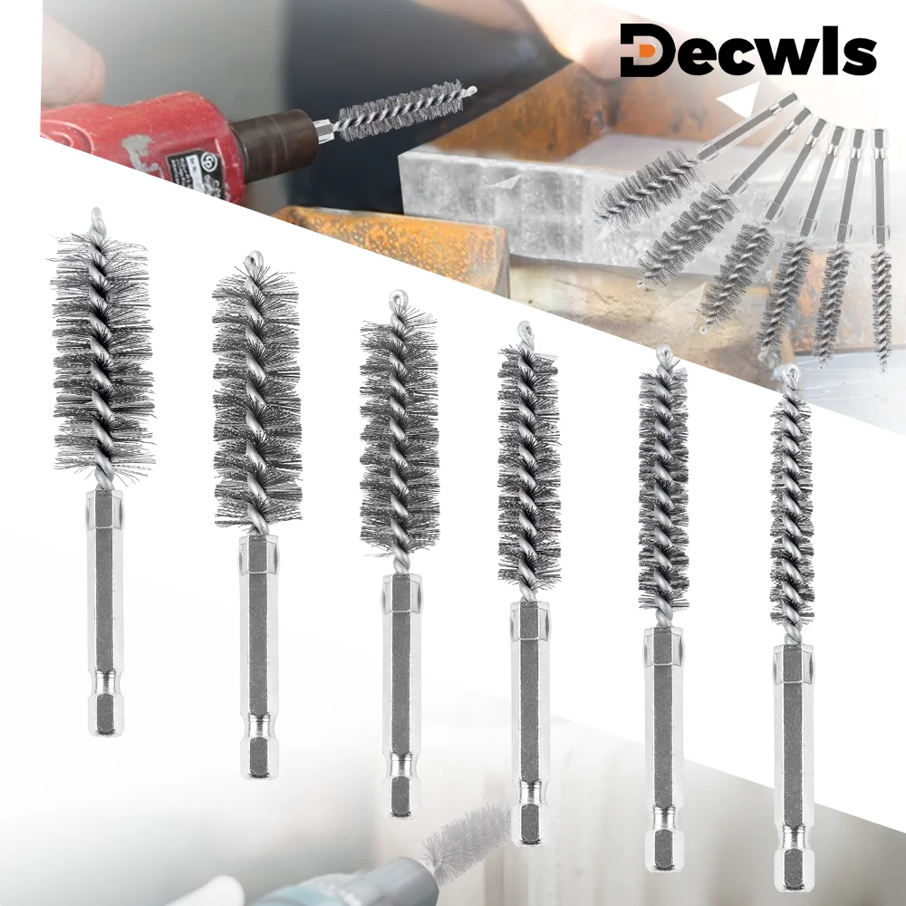 Spazzola metallica in acciaio inossidabile da 6/12 pezzi, set di spazzole per pulizia foratura, manico esagonale da 1/4 di pollice, strumenti per levigatura domestica, lucidatura, pulizia e rimozione della ruggine