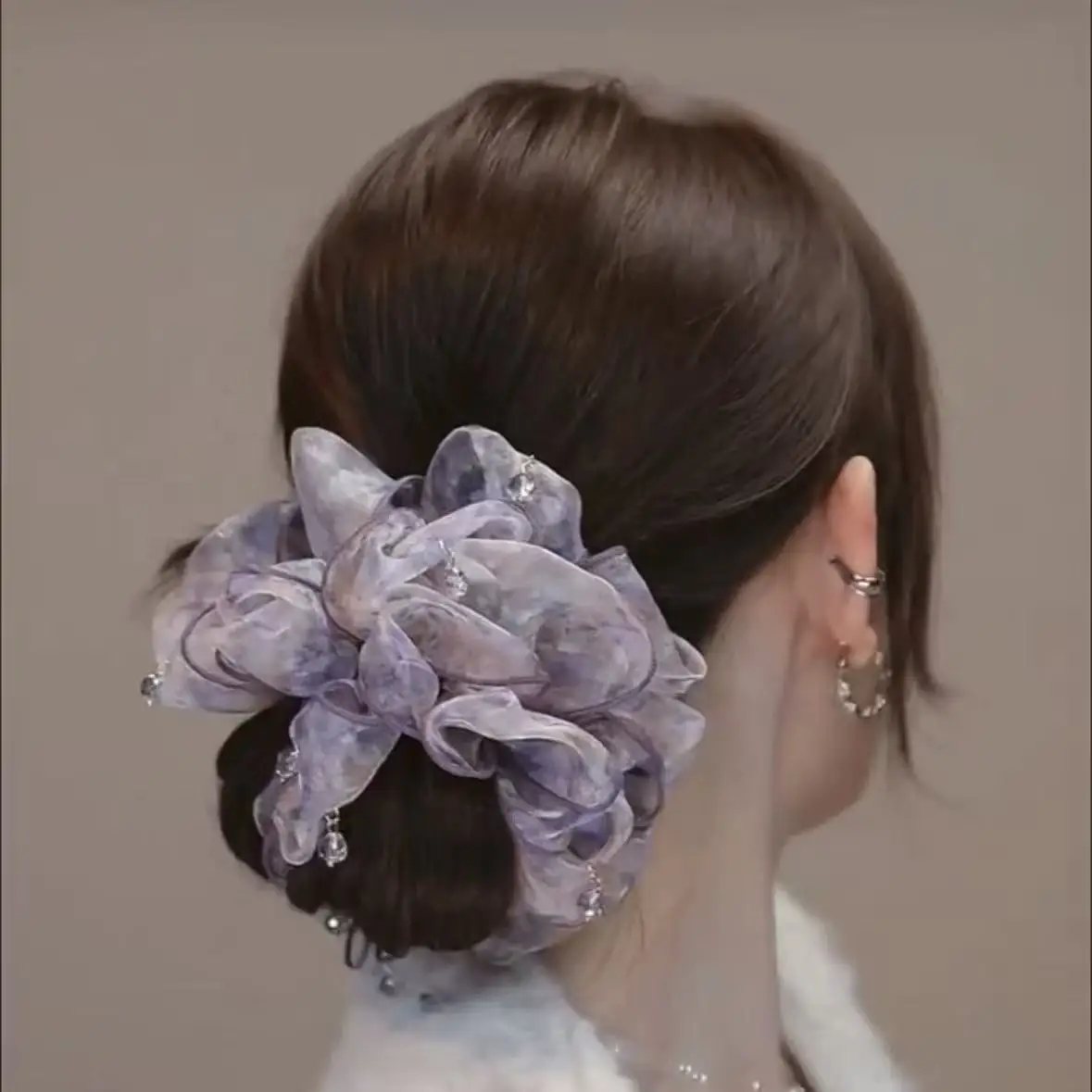 New Sweet temperament Handmade Gauze Crystal Hair Ties Elegant Big Donut Scrunchie Korean Style Hair Accessories for Women