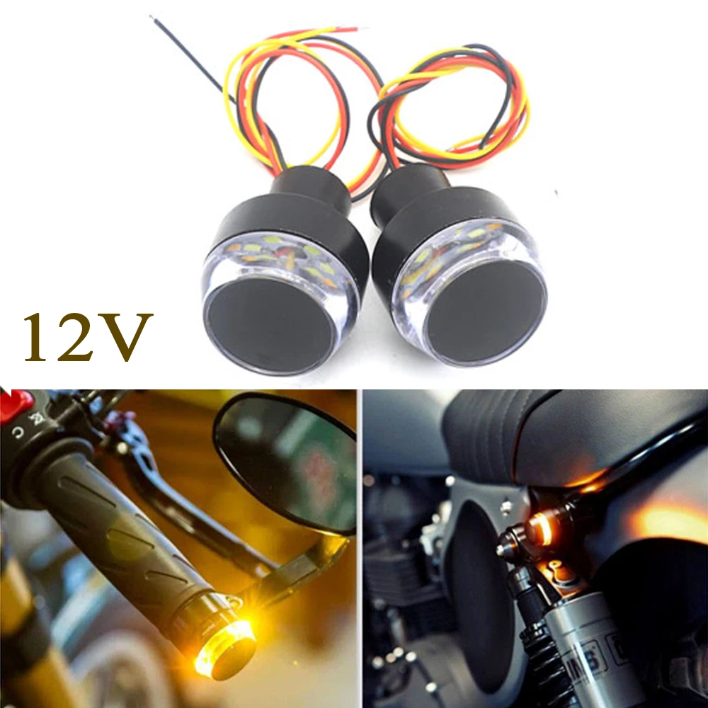 2pcs Motorcycle LED Lightings Yellow Double Light Modified Handlebar LED Turn Signal For Cafe Racer