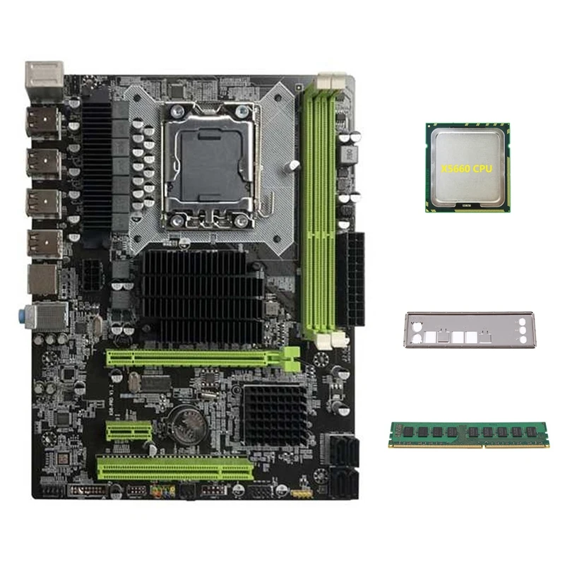 Материнская плата X58 LGA1366, материнская плата компьютера, поддержка процессора серии XEON X5650 X5670 с процессором X5660 + DDR3, 4 ГБ 1066 МГц ОЗУ