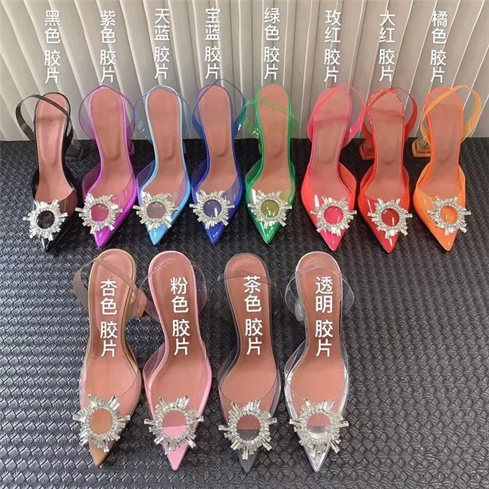 

Ladies designer shoes sandals Crystal Strap Gilda Lupita Pvc Glass Mule Slipper Heeled Sandals Women designer heels