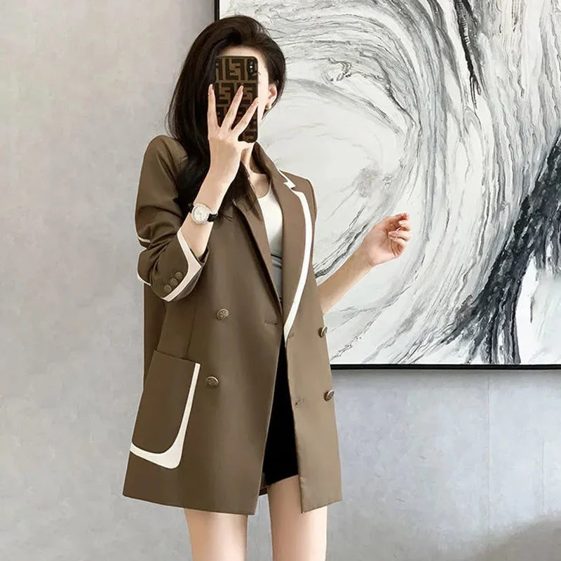 Imagem -04 - Blazer Feminino de Peito Duplo Solto Cabolsa de Terno Combinando Cores Jaqueta Feminina de Manga Longa Moda Coreana Novo Primavera Outono 2023