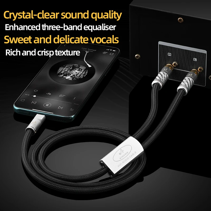 Hi-end OCC HiFi Type C to 2 RCA Male Audio Cable Gold Plated USB C RCA Cable for Phone Speaker Amplifier