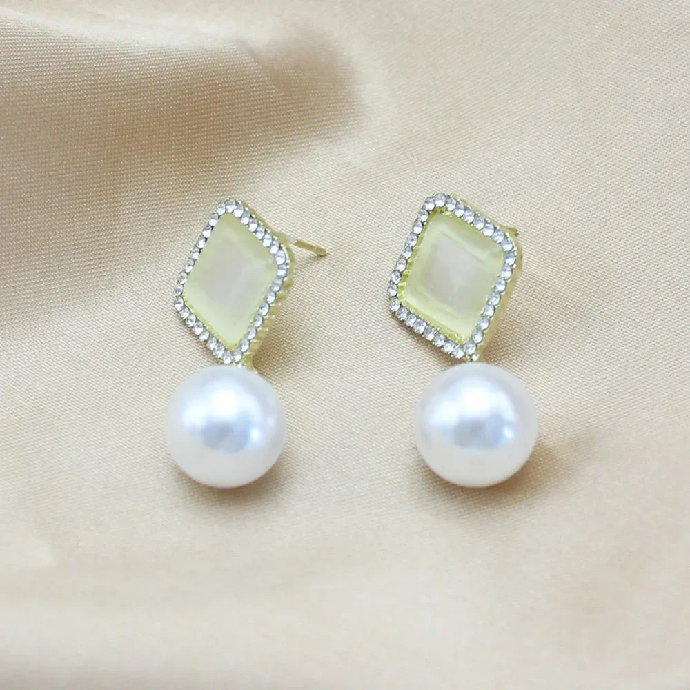 موضة أوبال كريستال ساحة المعين جولة تقليد اللؤلؤ انخفاض القرط للنساء جديد بسيط الهندسة مجوهرات صديقة هدية