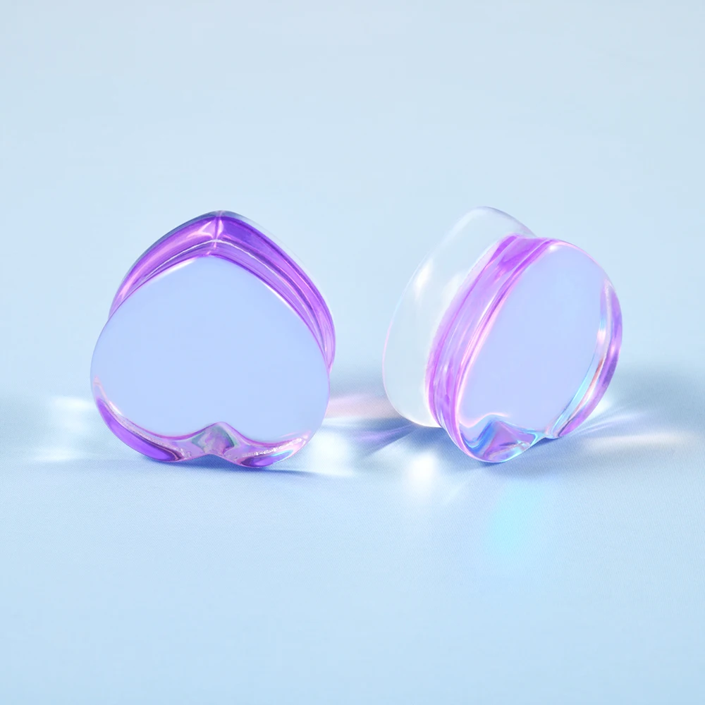 Mode Transparent Solide Rosa Lila Glas Herzförmige Ohr Expander Ohrmuschel Piercing Schmuck Ohr Expansion Artefakt 6-25mm – Detail 26