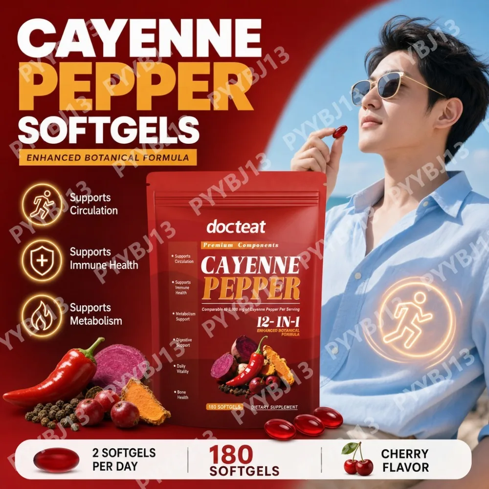 Docteat Cayenne Pepper Softgels with Grape Seed Hawthorn Beet Root and Curcumin Botanical Wellness Blend 180 Softgels 90 Day