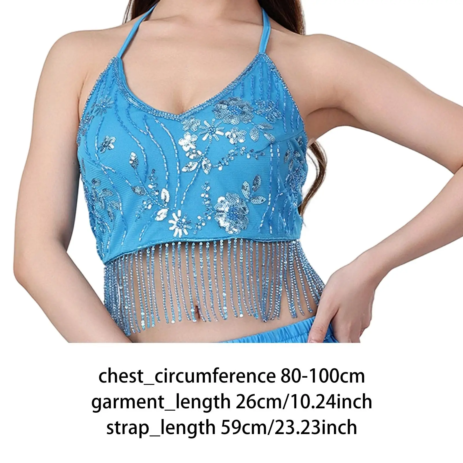 Lace Up Adjustable Belly Dance Tassel Crop Top Eye Catching Halter Neck Camisole for Performance Lesson Wear