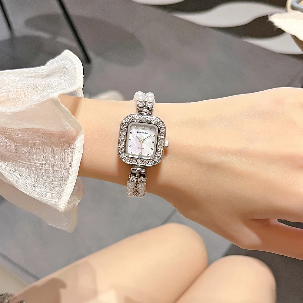 ساعة X-GEAR للسيدات بمينا مربع وسوار كوارتز وساعة يد من الفولاذ المقاوم للصدأ على طراز الحفلات